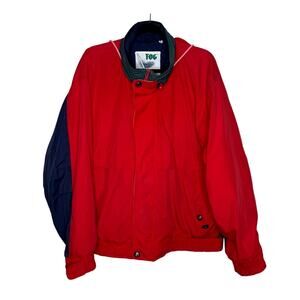London Fog Men's L Vintage 90's Nautical Jacket Hood Sailing Windbreaker Red
